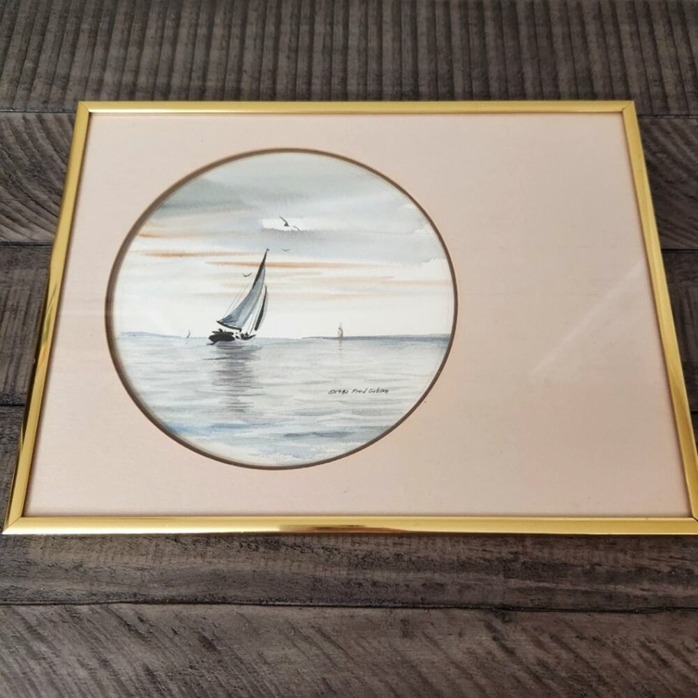 ORIGINAL Watercolor Sailboat Painting Virginia Beach signed by Fred Gibson 1982